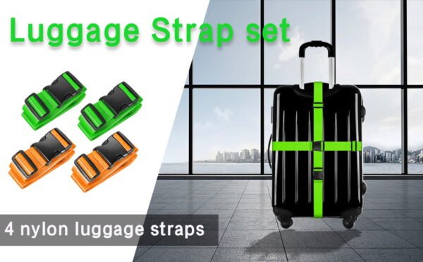 Luggage Straps and 4 Pack Luggage Tags Green
