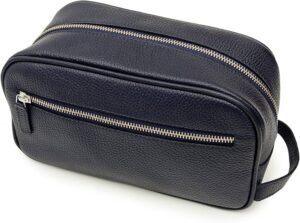 Leather Toiletry Travel Bag with 2 Zippered Closures