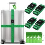Luggage Straps and 4 Pack Luggage Tags Green